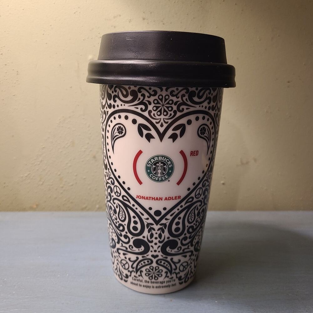 Starbucks Jonathan Adler Red 12 oz Coffee Tumbler Travel Mug Cup 2010 Rare Red